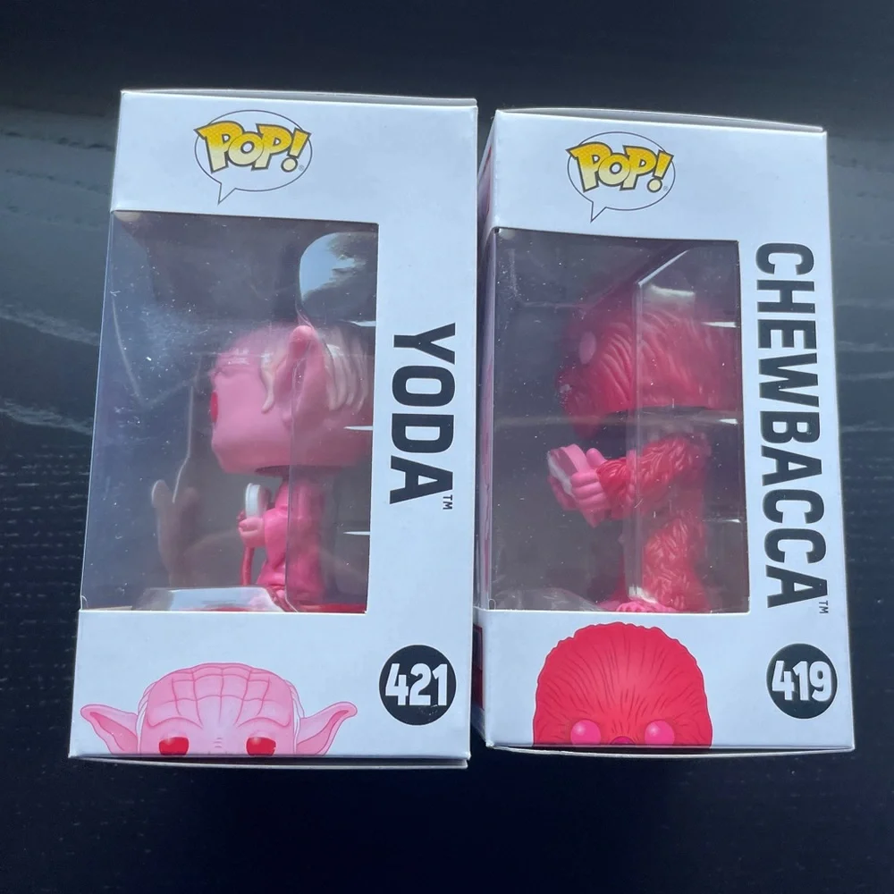 Star Wars Valentines Funk Pop Lot - Yoda 421 and Chewbacca 419